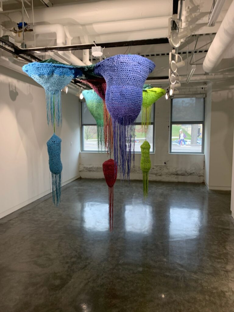 By Olivia Wachtel
Walking into Thrive, Abbi Spangler’s BFA thesis exhibition, I was struck by the sheer volume of her work. Hanging from the ceiling . . .